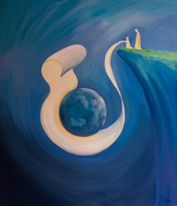 Når vi beder i Kristi navn, kan vores bøn omslutte hele verden, 2000 (olie om bord) af Elizabeth Wang