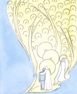 Hver gang vi beder i Jesu navn, selv i mørke eller ensomhed, deler vi livet for hele himlens selskab, 2004 (w/c på papir) af Elizabeth Wang