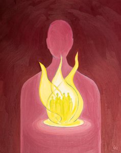 Med Guds kærlighed kan vi hjælpe og bede for dem, vi bærer i vores hjerter, 2000 (olie om bord) af Elizabeth Wang