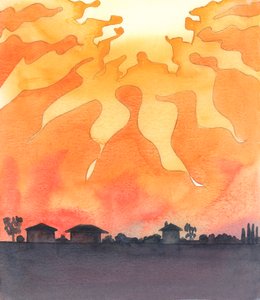 I Faderens hjerte, i Himlen, brænder et flammende lys, 2005 (akvarel på papir) af Elizabeth Wang
