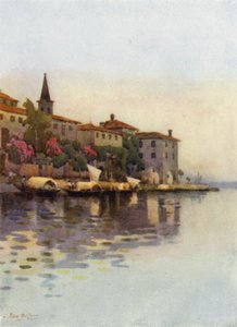 En grå morgen, Lago Maggiore (farve litho) af Ella Du Cane