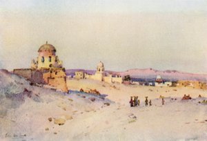 Arabisk kirkegård, Assuan (farve litho) af Ella Du Cane