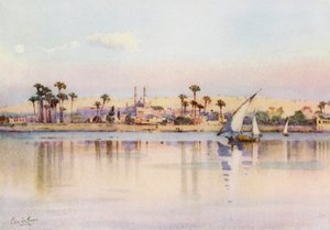 Kairo og citadellet fra Giza (farve litho) af Ella Du Cane