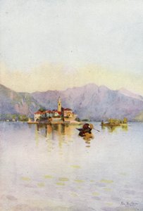 Isola Pescatori og Sasso di Ferro, Lago Maggiore (farve litho) af Ella Du Cane