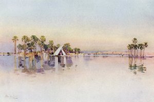 Citadellet fra det oversvømmede land ved bunden af pyramiderne (farve litho) af Ella Du Cane