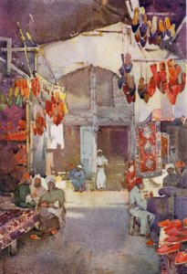 The Shoe Bazaar, Cairo (farve litho) af Ella Du Cane