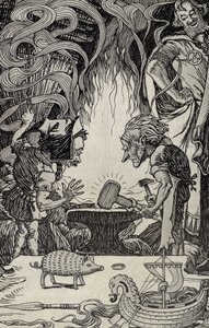 The Third Gift an Enormous Hammer, illustration fra Myths from Many Lands, udgivet 1912
