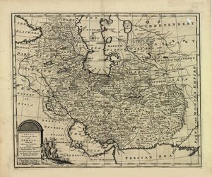 Nyt og præcist kort over Persien med Safavid- og Mughal-riget