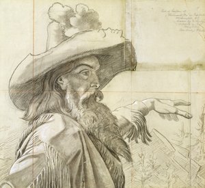 Detalje af tegneserie til vægmaleri Westward the Course of Empire... af Emanuel Gottlieb Leutze