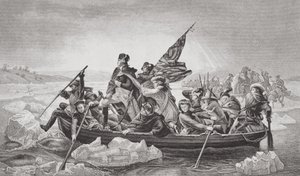 Washington krydser Delaware nær Trenton, New Jersey, julen 1776, fra `Illustrationer af engelsk og skotsk historie