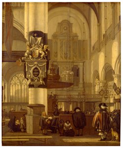 Interiør af en kirke (olie på panel) af Emanuel de Witte