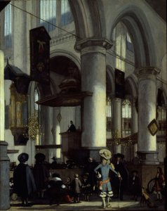 Interiør af Oude Kerk, Delft, ca. 1680 (olie på panel) af Emanuel de Witte