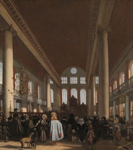 Interiør af den portugisiske synagoge i Amsterdam af Emanuel de Witte