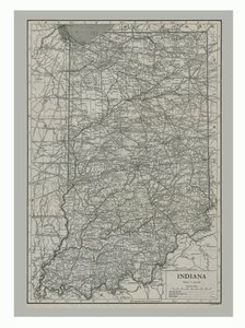 Kort over Indiana, USA, omkring 1900-tallet