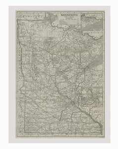 Kort over Minnesota, USA, omkring 1900-tallet.