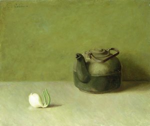 Stilleben med tekande og løg (olie på lærred)