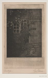 Husmur med blomster af Emil Petersen