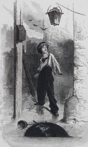 Scene fra Les Miserables, af Victor Hugo: Gavroche (gravering)