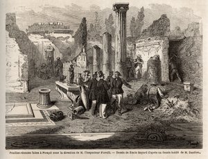 Udgravningen af Pompeji, under ledelse af inspektør Fiorelli, illustration fra 