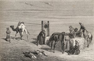 En brønd i ørkenen mellem Samarkand og Karshi, Usbekistan, illustration fra 