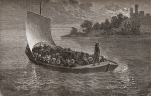 Arminio Vambery og hans ledsagere, der sejler i det Kaspiske Hav i 1863, illustration fra 