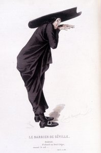 Komplet værk af Beaumarchais (1732-1799) af Edouard Fournier. tegning af Emile Bayard. Ed. Laplace, Sanchez et Cie, Paris 1876. Dette er Bazile i "Barberen fra Sevilla" af Emile Antoine Bayard