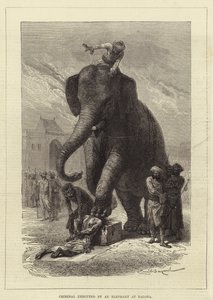 Forbryder henrettet af en elefant ved Baroda af Emile Antoine Bayard