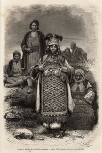 Forlovere og bønder ved de rumænske grænser, gravering efter tegningen af Emile Bayard, illustrerer rejsen til Bulgarien, af Guillaume Lejean, i 1867, udgivet i "" Le tour du monde"" 1873, redigeret af Edouard Charton, Hachette-udgaven, Paris . Se af Emile Antoine Bayard