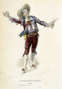 Figaro i "Barberen fra Sevilla" i "Oeuvres completes de Beaumarchais", red. Laplace Sanchez & cie, Paris af Emile Antoine Bayard