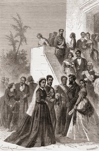 Kamehameha V, i midten, med sin familie, illustration fra 