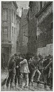Les Affiches - illustration fra A Crime Story, 19th Century (bw-gravering) af Emile Antoine Bayard