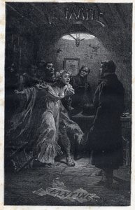 Monsieur Madeleine kommer Fantine til undsætning på tidspunktet for hans arrestation af Javert - Illustration af Emile Bayard (1837-1891) til "" Les miserables - Premiere partie: Fantine" af Victor Hugo (1802-1885) 1862 af Emile Antoine Bayard