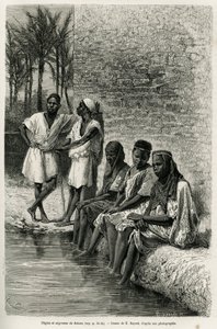 Negres og negres af Sahara, ved bredden af Oued Rihr. Indgravering af E.Bayard, for at illustrere det algeriske Sahara, af V.Largeau, i 1874-1878, udgivet i Tour du monde, under ledelse af Edouard Charton (1807-1890) af Emile Antoine Bayard