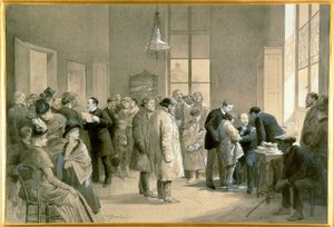 Patienter bidt af hunde med rabies bliver vaccineret mod hydrofobi i laboratoriet på Ecole Normale i Paris. af Emile Antoine Bayard