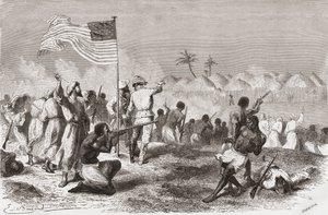 Stanleys angreb på Zimbizo under hans ekspedition i 1871, illustration fra 