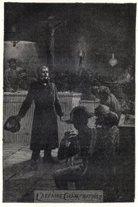 Champmathieu-sagen: Monsieur Madeleine afslører sin sande identitet i retssagen mod en fattig mand, Champmathieu, hans look-alike, for at undgå, at han bliver dømt i hans sted "" Je suis Jean Valjean""" - Illustration af Emile Bayard (1837- 1891) for "" Le