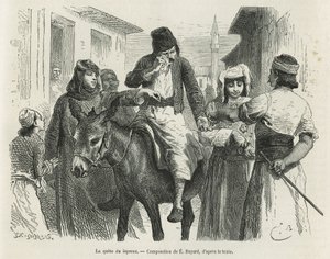 The Leproux Quest in Chio, tegning af Emile Bayard, for at illustrere historien "Øen Chio" (det østlige Tyrkiet), i 1877, af Dr. A.Testevuide. Indgravering i Le tour du monde af Emile Antoine Bayard