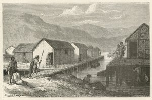 En landsby ved søen i Schweiz under bronzealderen af Emile Antoine Bayard
