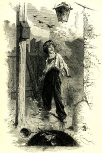 Victor Hugo: Les Miserables. Gavroche, barn fra Paris. Illustration af Emile Bayard.