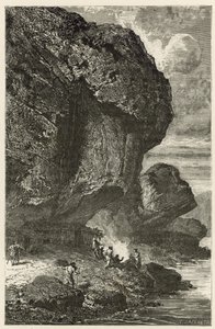 Udsigt til Bruniquel-klosteret, en menneskelig beboelse i rensdyrperioden af Emile Antoine Bayard