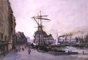 Kajen ved Honfleur (akvarel) af Emile Antoine Francois Herson