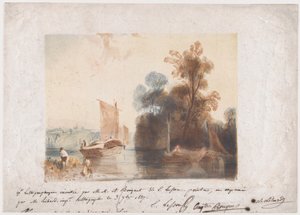 Landskab med flod og både, 1837 af Emile Aubert Lessore