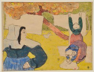 Bretonske kvinder, der hænger vasketøj op af Emile Bernard