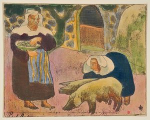 Bretoniske kvinder, der fodrer grisene af Emile Bernard