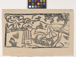 Deux Bretonnes (to bretonske kvinder) (træbloktryk) af Emile Bernard