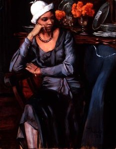 Negerinde med en hat (olie på lærred) af Emile Bernard