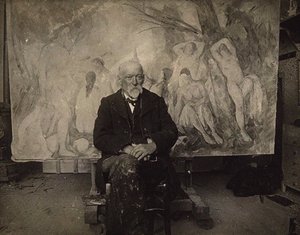 Paul Cézanne i sit atelier i Les Lauves, 1904. af Emile Bernard