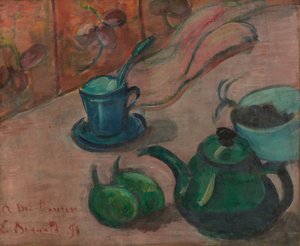 Stilleben med tekande, kop og frugt af Emile Bernard