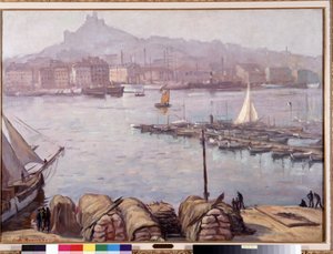 Den gamle havn i Marseille og Notre Dame de la Garde (Notre-Dame-de-la-Garde), også kaldet den gode moder”” Maleri af Emile Bernard (1868-1941) 1929 Dim. 77,5x107 cm Obligatorisk omtale: Samlingsgrundlag hilsen Provence, Marseille af Emile Bernard