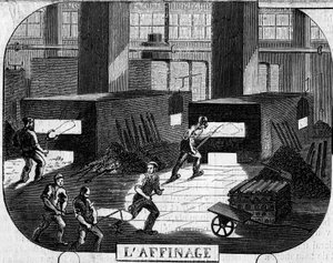 Forges de la Franche Comte: raffinering med puddler ovne. Factory of Fraisans, Jura (39)